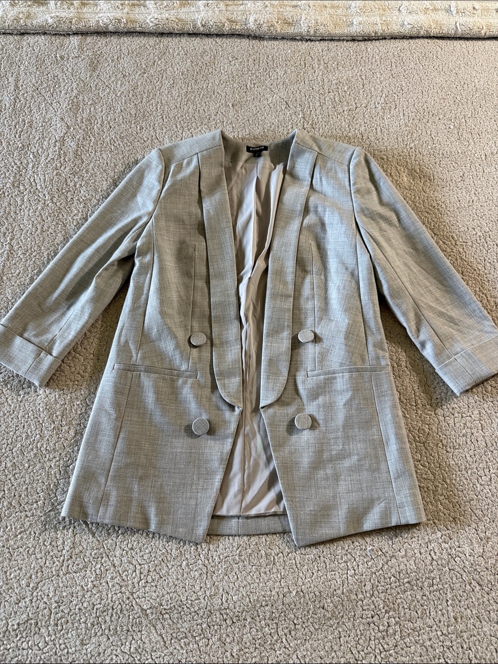 Express Light Gray Double-Breasted Open Front Blazer XS